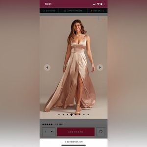 David’s Bridal Bridesmaid Dress GALINA SIGNATURE Charmeuse tank v-neck slit SAND